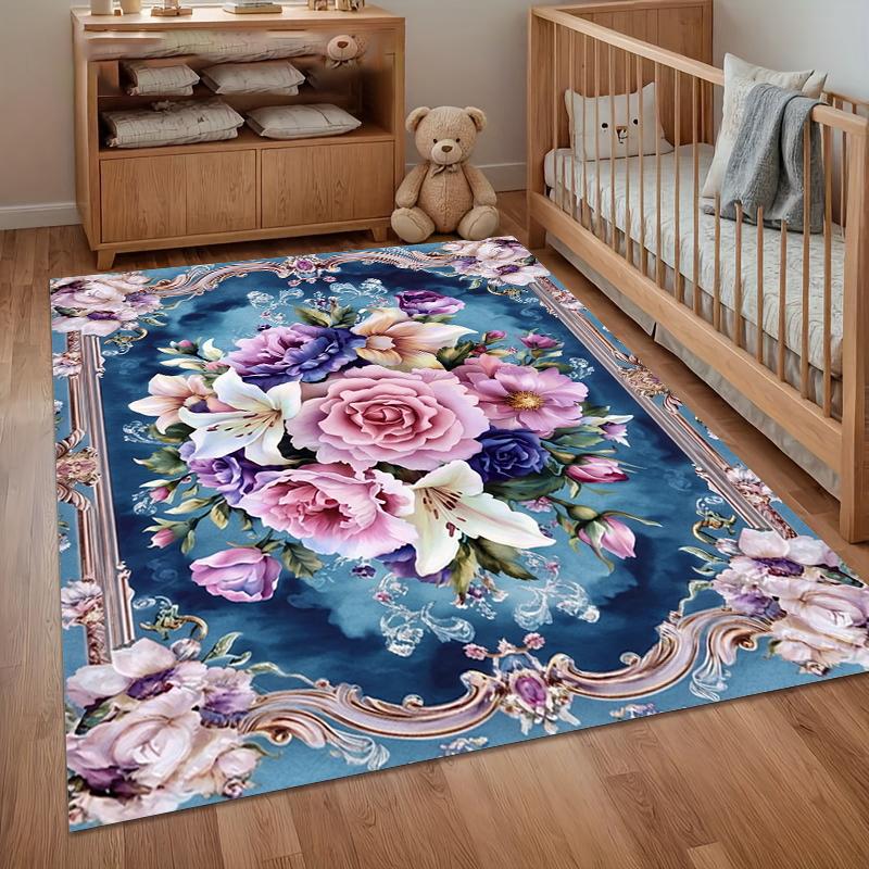 European Retro Floral Large Carpet for Living Room Luxury Decoration Rug Non-slip Bedroom Cloakroom Washable Soft Mat Boho