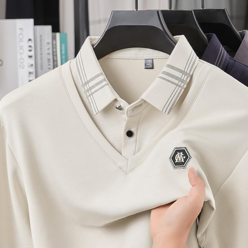 Designer Original Herren Poloshirt Kariertes Revers Fake Two-Piece Herbst Neues Print Langarm T-Shirt Business Casual Herrenmode