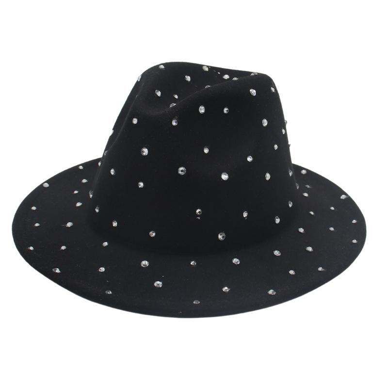 Diamonds Embellished Felt Hat Design Sense Wear Men'S And Women'S Top Hats Style Jazz Hat
