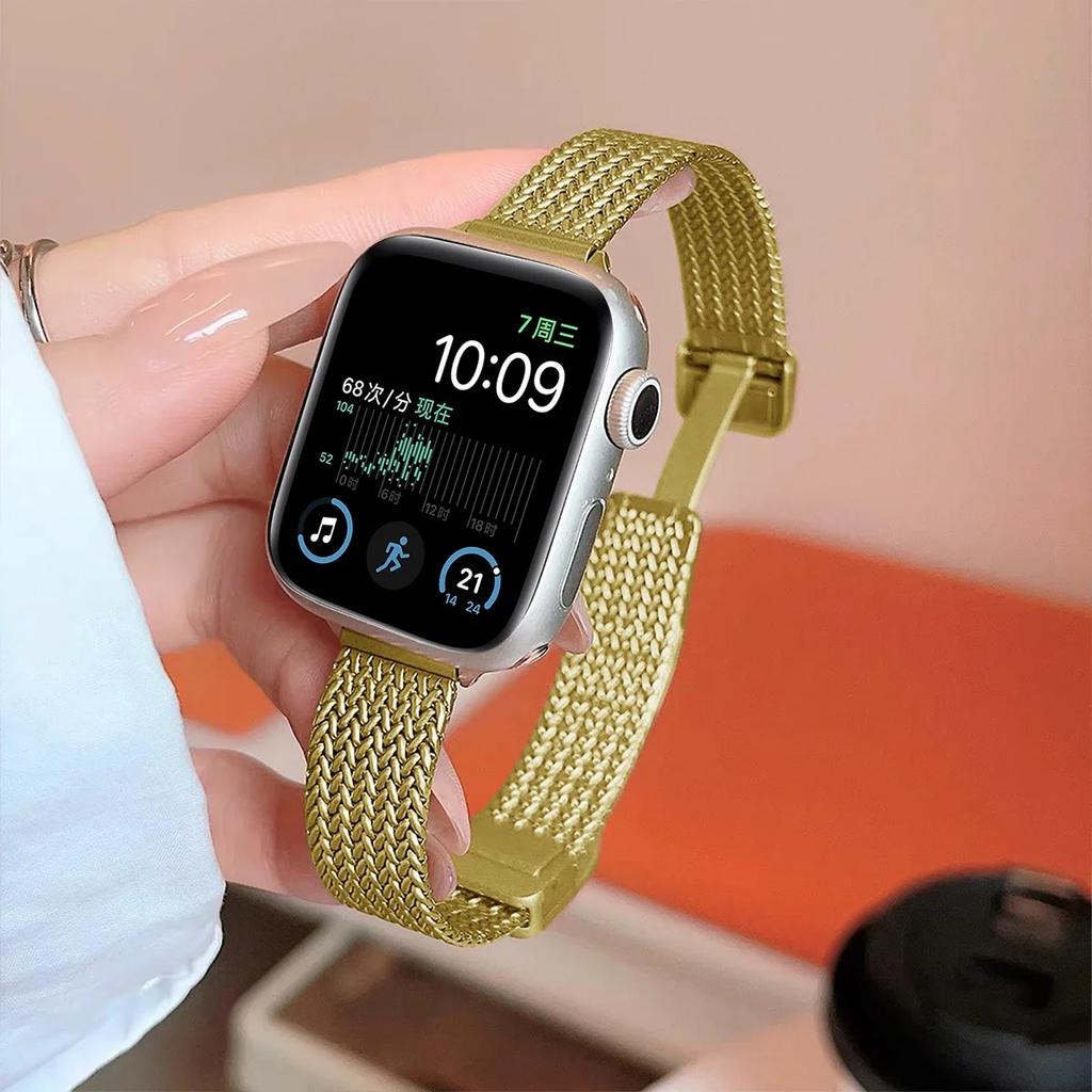 Magnetic Folding Loop Band For Apple Watch 9 8 7 41mm 45mm Slim Women Stainless Steel Strap For Iwatch SE 6 5 4 40/44mm 38/42mm