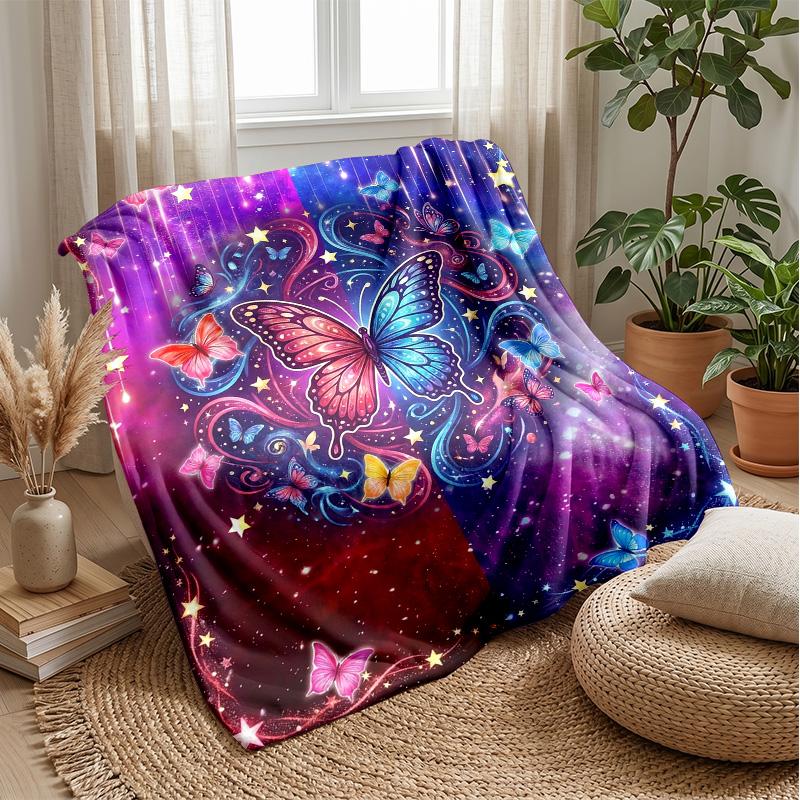 Butterfly Heart in Galaxy blanket Personalized Name Flannel Blanket Soft Cozy Plush Throw for Sofa Bed Lightweight Home Decor