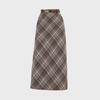 2024 Women's High Waist Woolen Plaid Midi Skirt – Autumn/Winter Korean Style, A-Line with Hip-Wrapped Slit