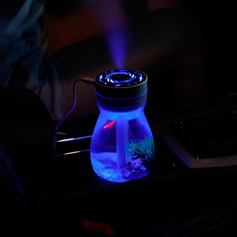 

380ml Transparent Decorated Humidifier Portable Air Purifier with Colorful Light for Car Office Atomizer Mini Mist Fog Diffuser (No CE) Pink/US Plug