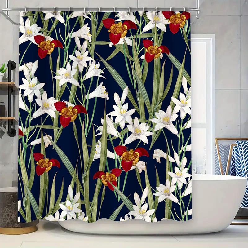 

Floral Shower Curtain Home Decor Waterproof Bathroom Decoration Privacy Screen White Red Floral Design Shower Curtains 90x180cm
