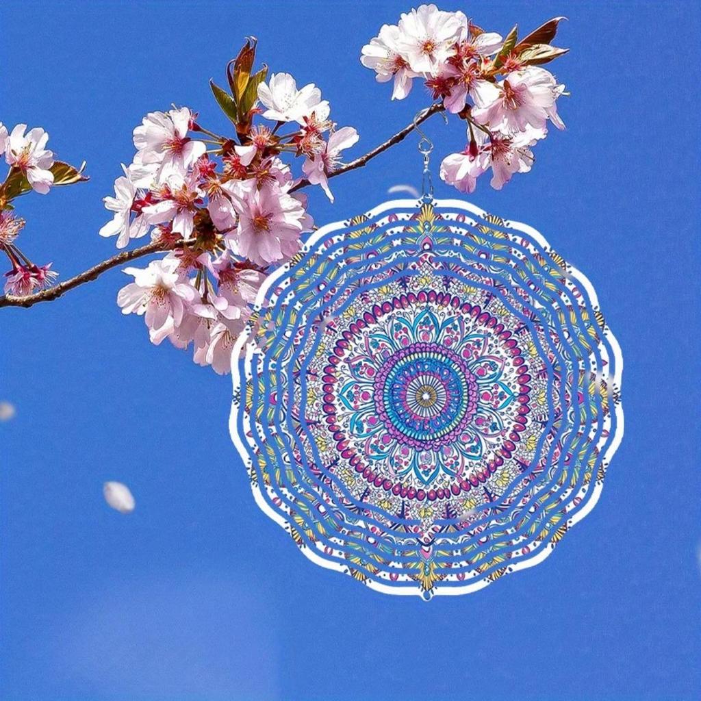 Metal Wind Spinner with 2D Lotus Mandala Design for Outdoor Garden Balcony Yard Decor 360 Degree Rotating Hook Holiday Christmas Gift