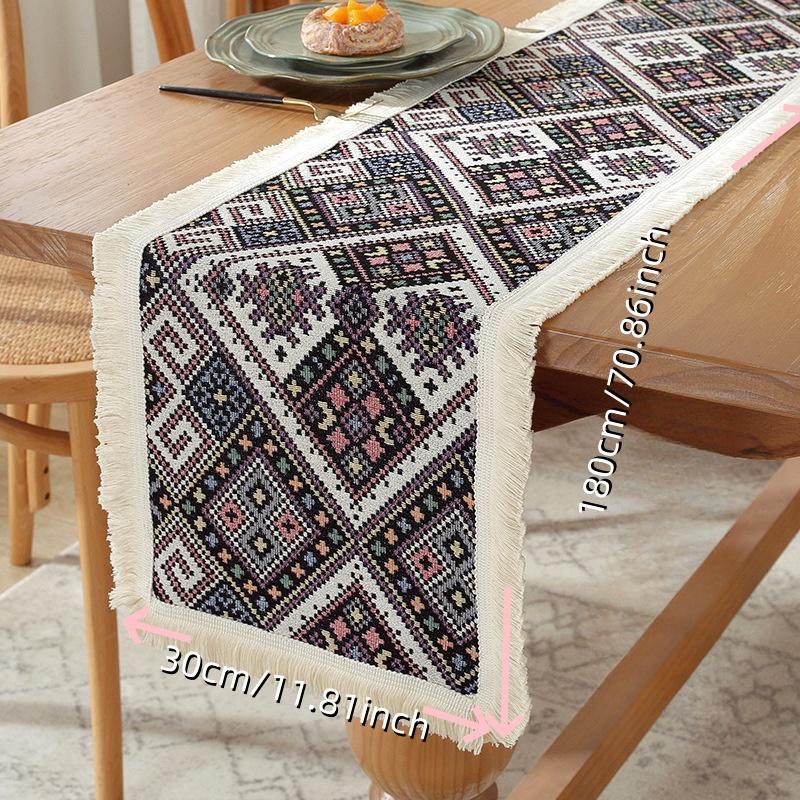 Bohemia Style Table Runner Table Flag Tassel Edge Table Cloth for Living Room Bedroom Study Outdoor Dining Room