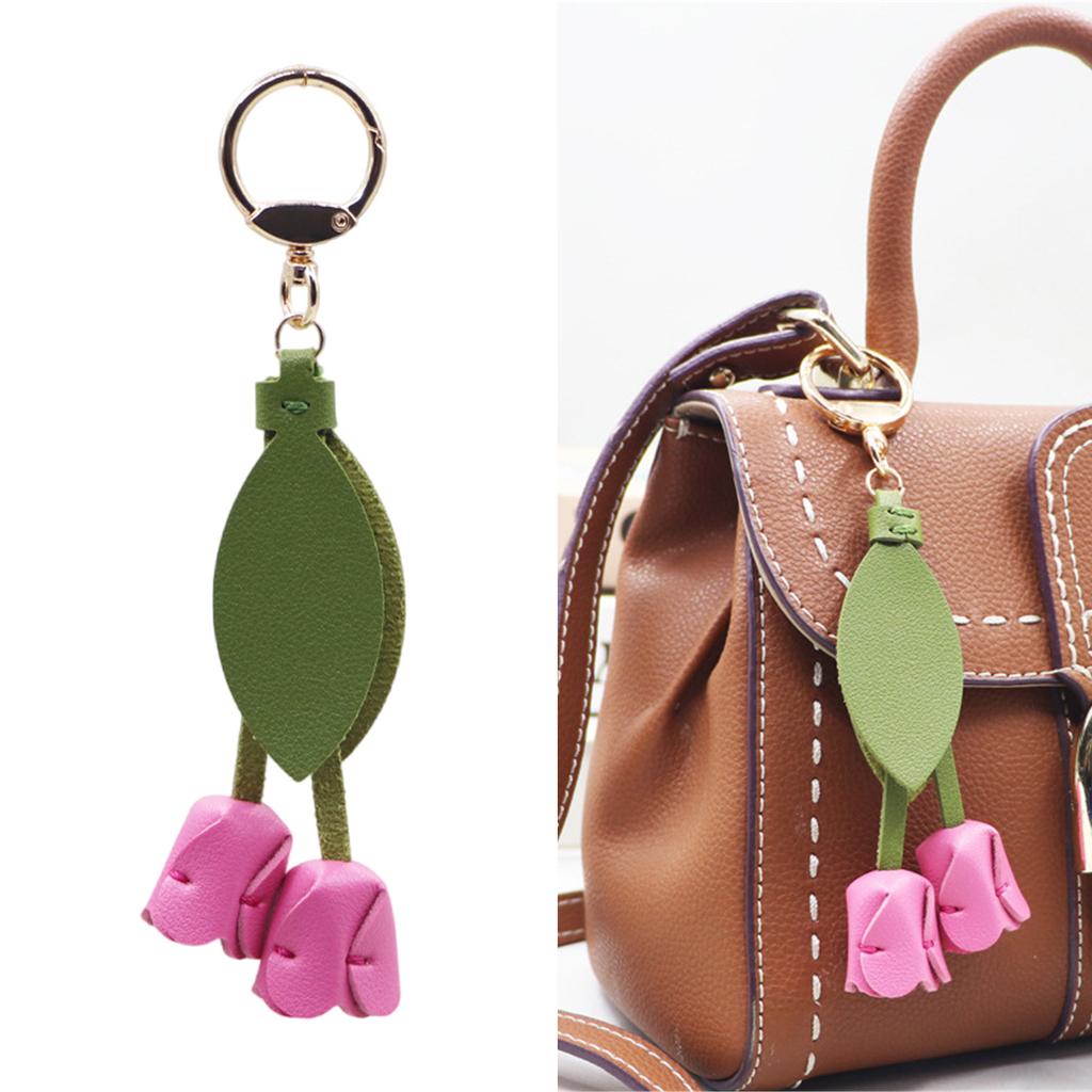 Stylish Tulip Keychain PU Leather Alloy Durable Accessory Elegant Floral Key Ring For Bags Backpacks Gift Idea