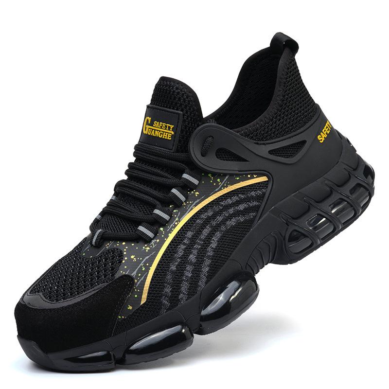 

Новые мужские летние рабочие страховочные ботинки с защитой от ударов и проколов, летние дышащие и легкие ботинки безопасности, обувь для строительной площадки 706 black gold; 36