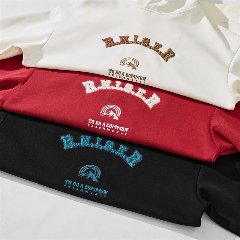 Autumn Retro Heavy Solid Color Hooded Sweater Men'S Loose Large Size Trend Casual Red Long-Sleeved Top Tide