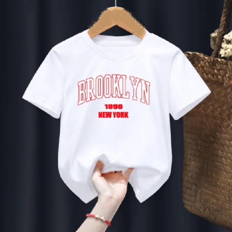 Brooklyn 1898 New York Funny Print T-Shirt Summer Fashion Pattern Short Sleeve Children's Casual Crew Neck Short Sleeve Top