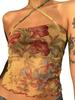 Y2K Mesh Sheer Floral T-shirt Vintage Halter Tops Women Sleeveless Slim Fit Crop Top Harajuku Streetwear