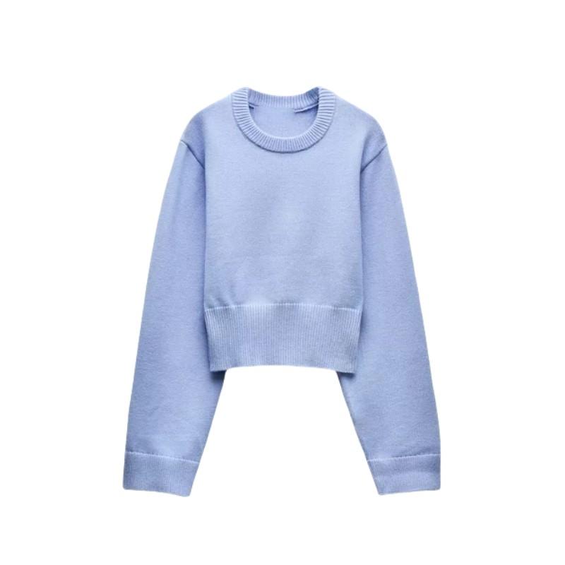 

Свободный рукав круглый вырез вязаный свитер женский ультра широкий ребристый подол длинный рукав короткий кардиган L синий