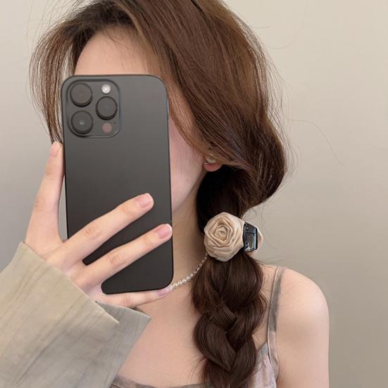 Hairpin Dry Rose Flower Decor Hair Clip with Imitation Pearls Half-Tie Hair Side-swept Hair Claw Vintage Style Hair Accessory