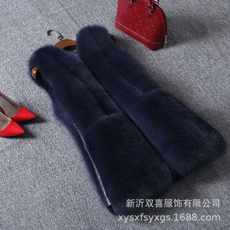 

Хайнинг мех зима новый теплый меховой жилет женский средней длины корейская версия приталенное пальто из искусственного лисьего меха XXXL темно-синий