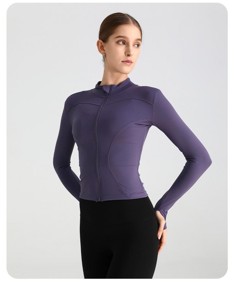 European & American Zipper Yoga Jacket - Quick-Drying, Slimming, Long Sleeve Fitness Top for Women