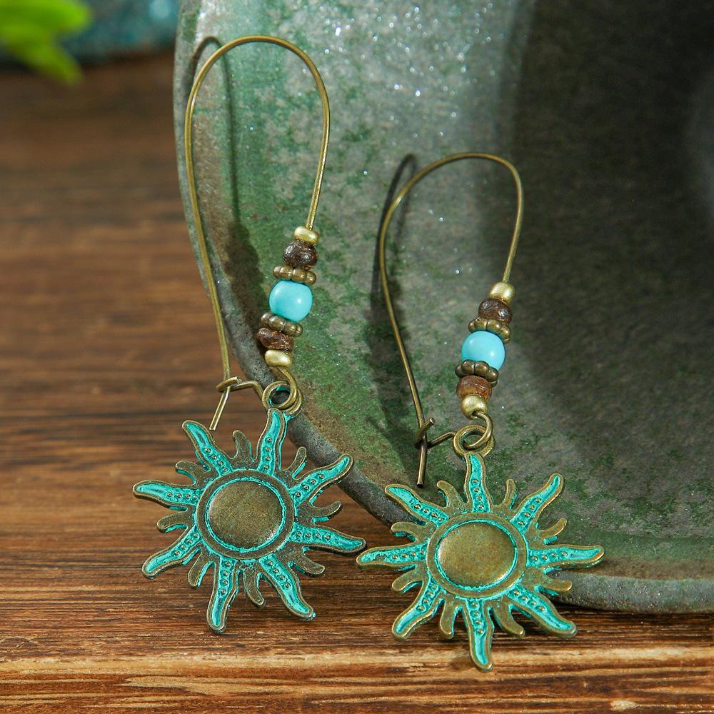 Earrings Ancient Bronze Exaggerated Carved Earrings Women's Bohemian Retro Elements Earrings
