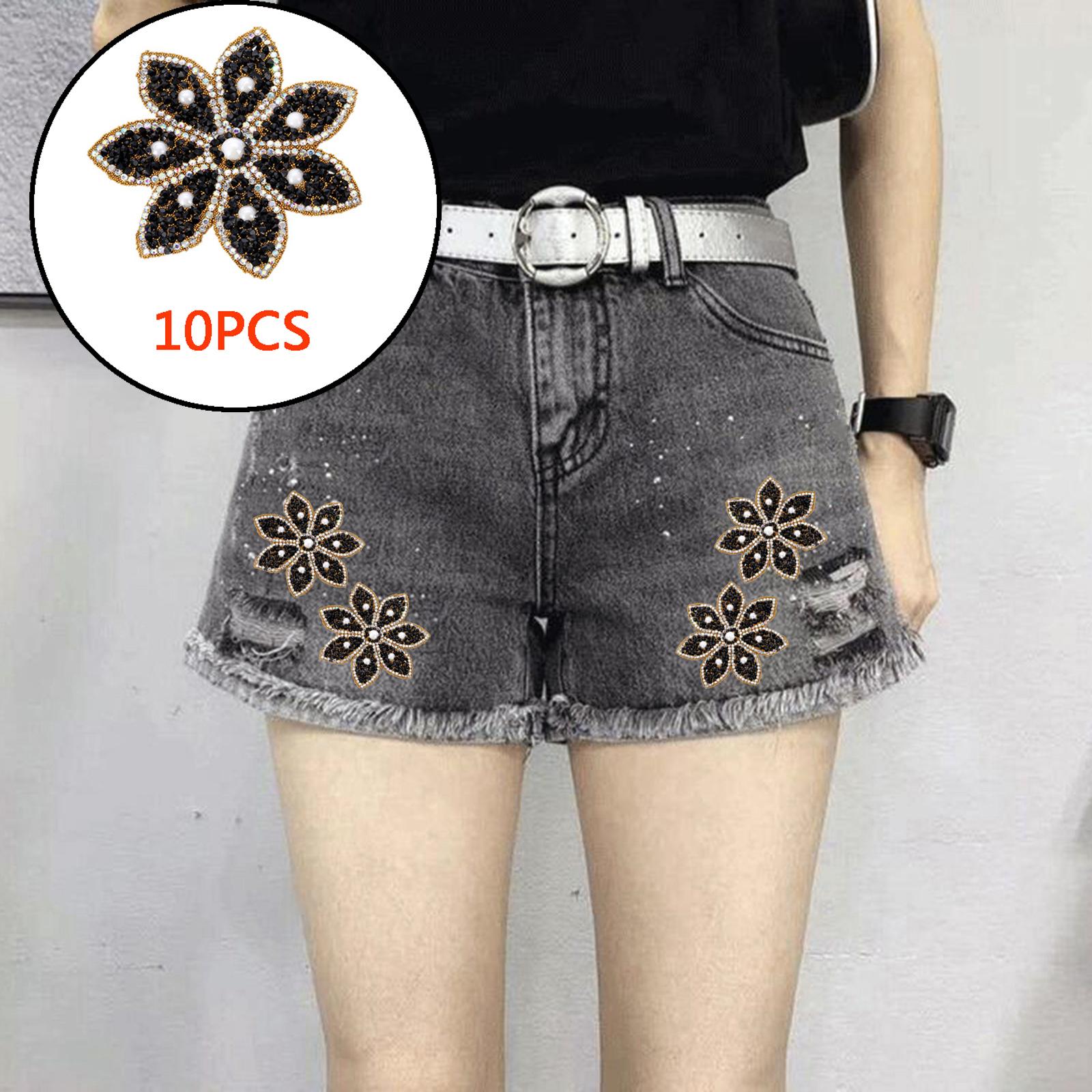 

10Pcs Cloth Stickers Flower Shape Clothing Repair Accessory for Curtain Hats чорний