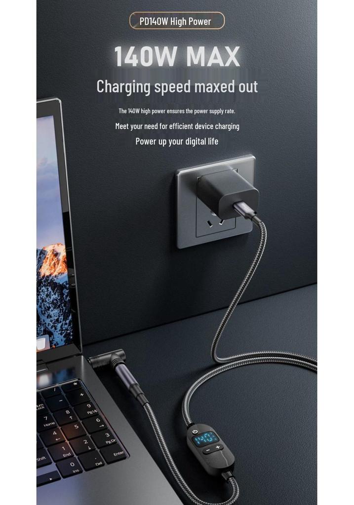 Adjustable Voltage Type-C To DC Charging Cable, 5V-28V, 140W PD Fast Charge with Round Hole DC 5.5