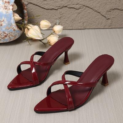 Cross-strap Patent Leather Slippers with Stiletto Heels for Summer New Style Pointed Open-toe Non-slip Wear-resistant High Heels