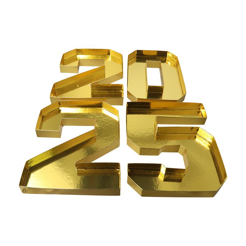 1/4pcs Digital Design Dinner Plate Party Supplies Party Candy Container Gold Number Shaped Box Snack Tray 24.5x21x3cm