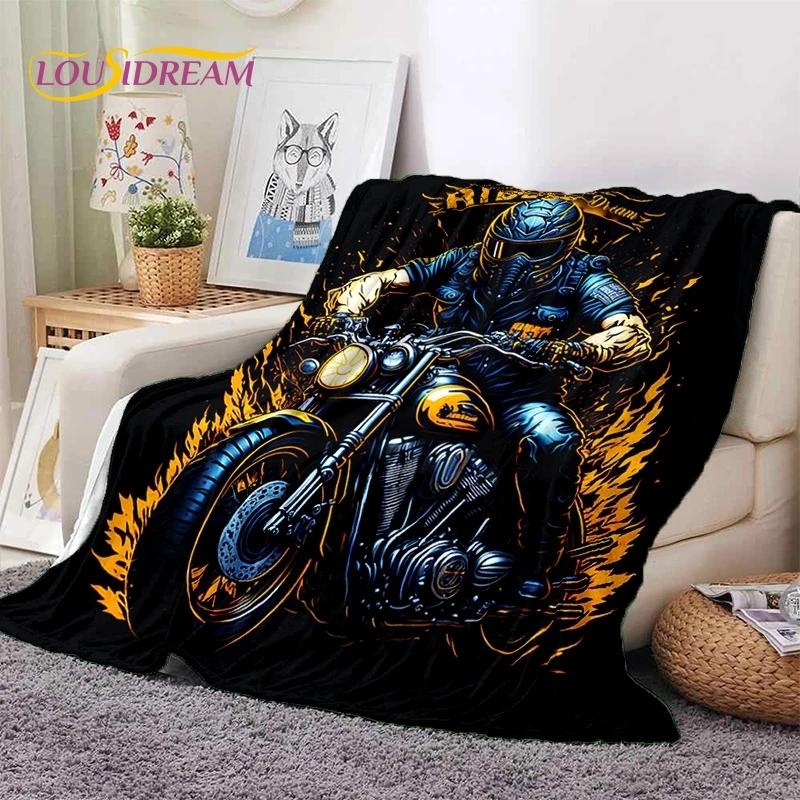 Motocross Modern Retro Motorcycle Soft Blankets Cozy Warm Throw for Picnic Bed Sofa Home Bedroom