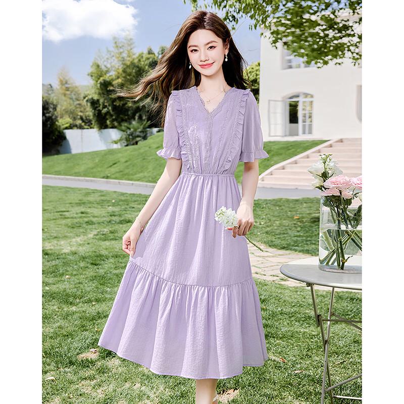 Si Shui Nian Hua 2025 V-Neck Pleated Tencel A-Line Dress