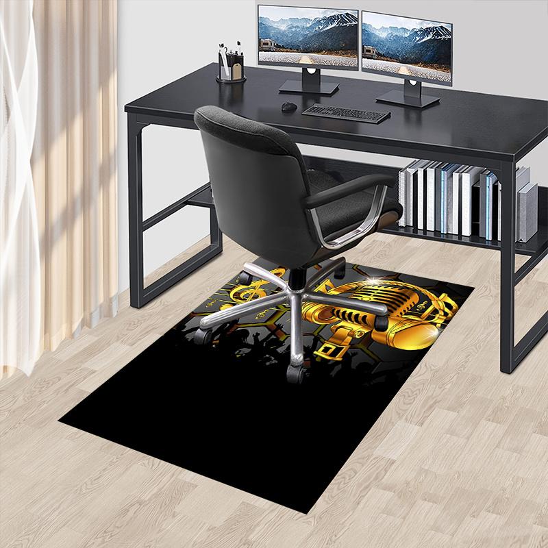 

Golden Microphone and Music Notes Chair Mat - Office Carpet, Oversized Rug for Home Decor, Sofa Mat, Desk Pad Gift, Suitable for Bedroom, Li 60cm by 90cm