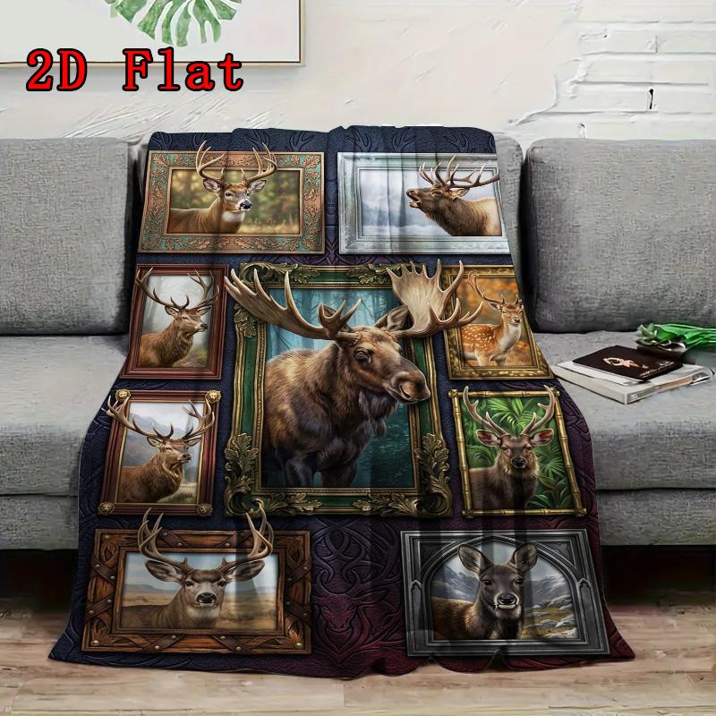 Deer Collection Wall Art 2D Flat Pattern Flannel Blanket, High Quality All Seasons, Home Decor, Warmth and Comfort, Perfect for Christmas Gifts.