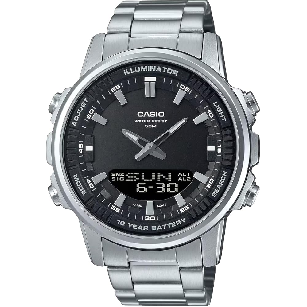 [Casio] CASIO World Time Analog and Digital Quartz Men s Watch AMW-880D-1AV Black Metal Band Over...