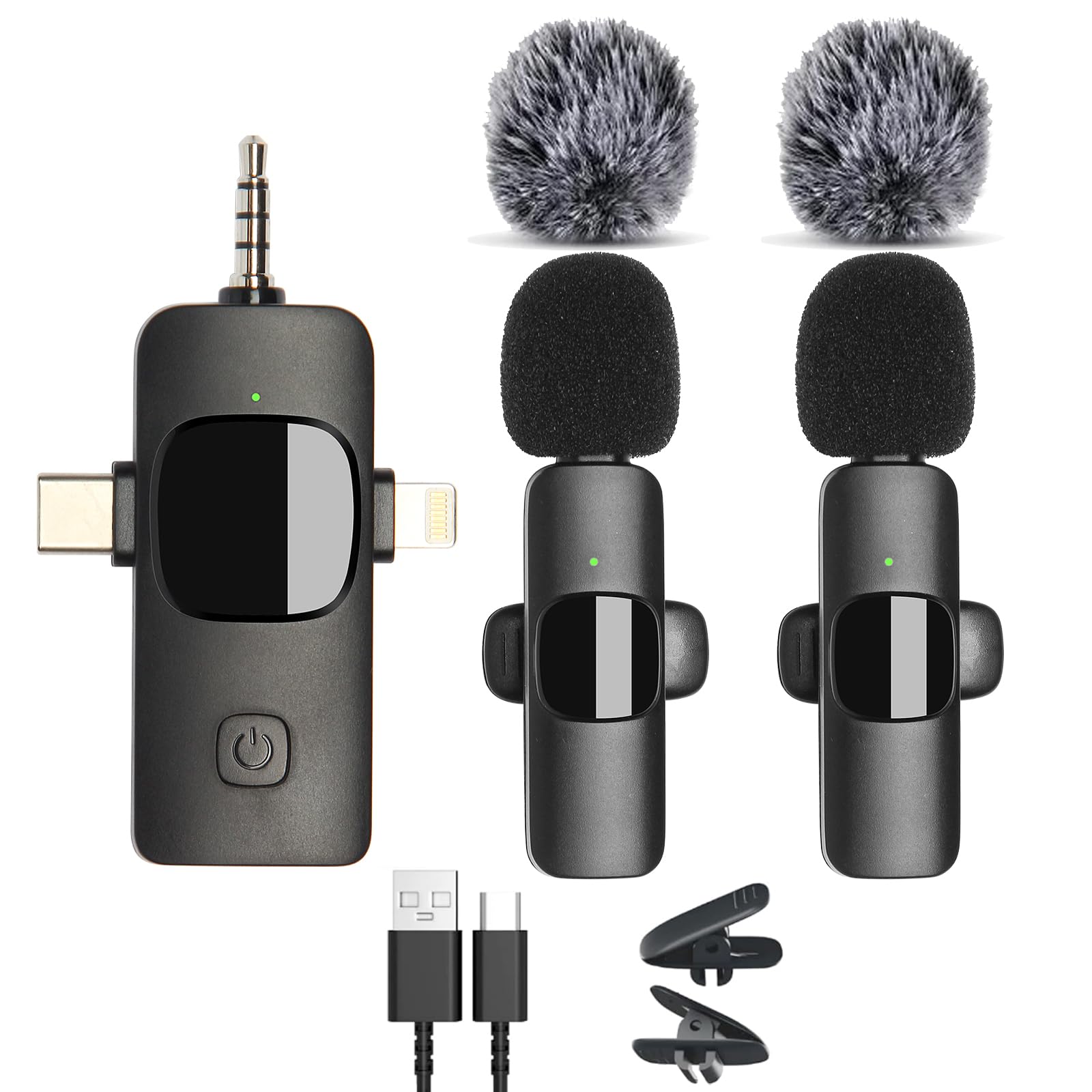 

[2025 Новый петличный микрофон] Совместим с камерами Android, 3-в-1 ресивер для одновременного использования двух микрофонов, дальность передачи 300 м, мгновенный