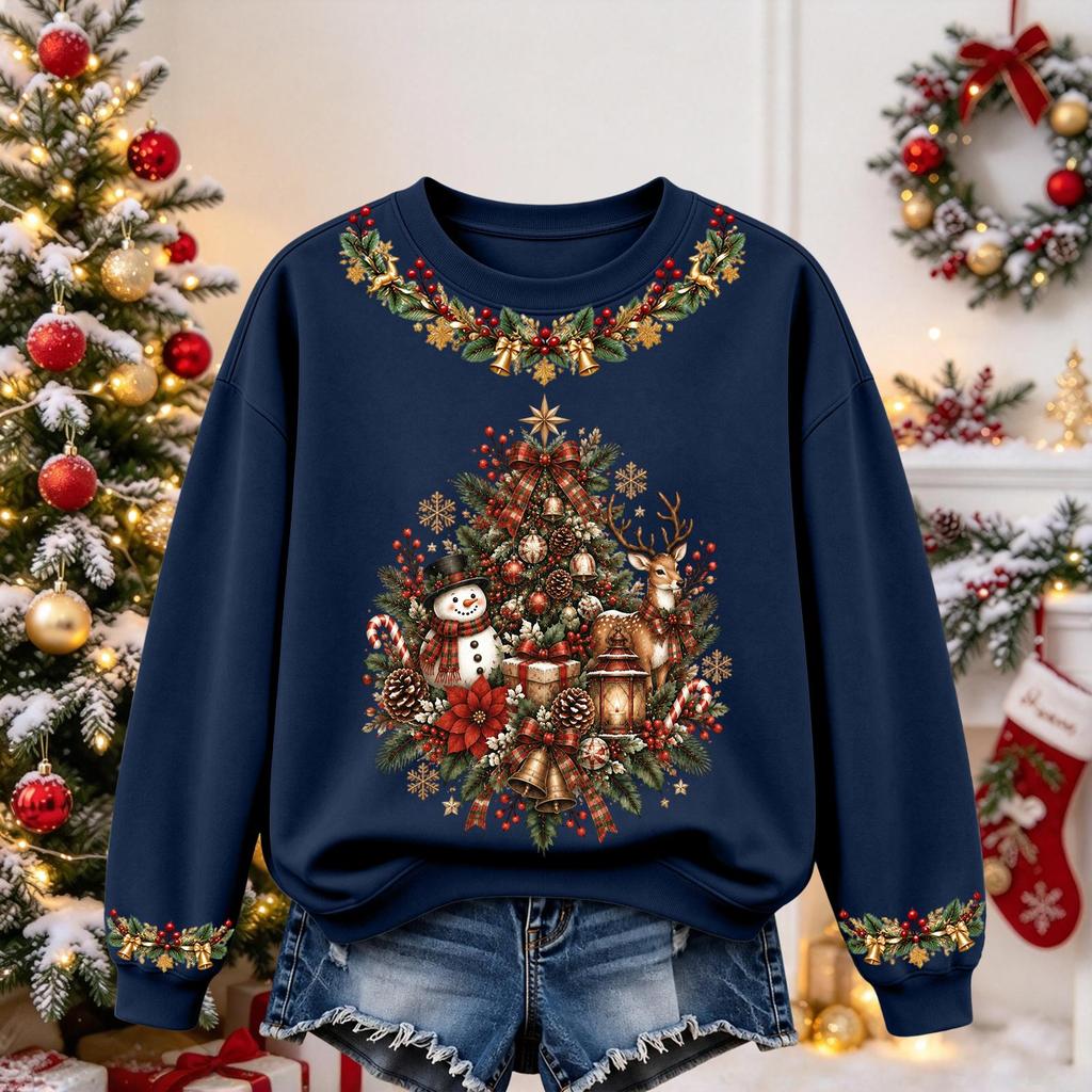 Women's Christmas Print Long Sleeve Top Casual Comfortable Fall Winter Shirt