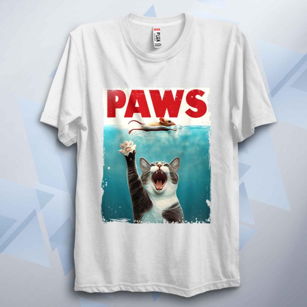 Paws TShirt Funny Shark Parody Tee Unisex Retro 70s 80s Movie Poster Film Top