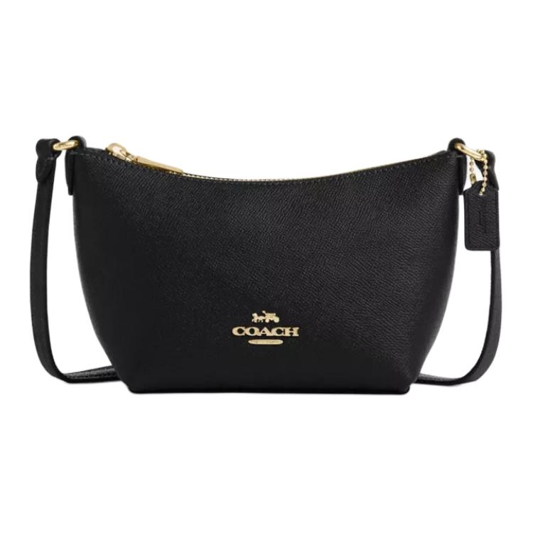 Coach Black Pebbled Leather Medium Zip Top Crossbody Bucket Bag for Daily Use Basic Set (Bag+Dust Bag)