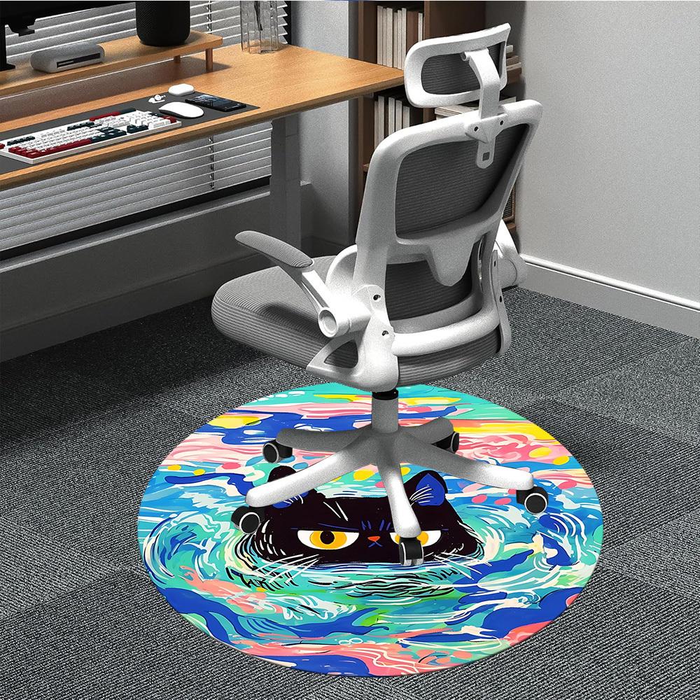 1PC Cat Swimming Office Round Rug, Non Slip, Soft and Durable Office Rug for Interior Decoration, Perfect for Office