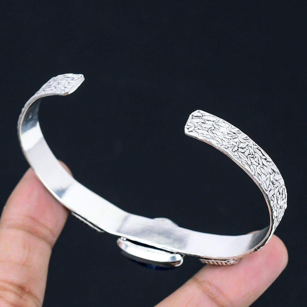 Gift For Her 925 Sterling Silver Natural Sodalite Gemstone Bangle Adjustable