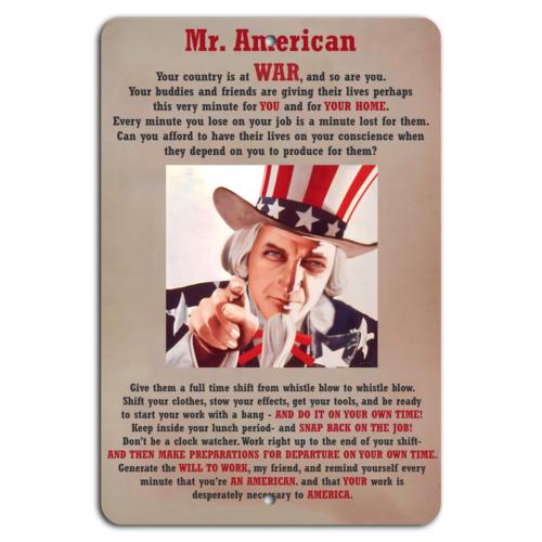 

Mr American Your Duty at Work in WartimeAluminumtin sign 20x30cm（7.8x11.8inch）