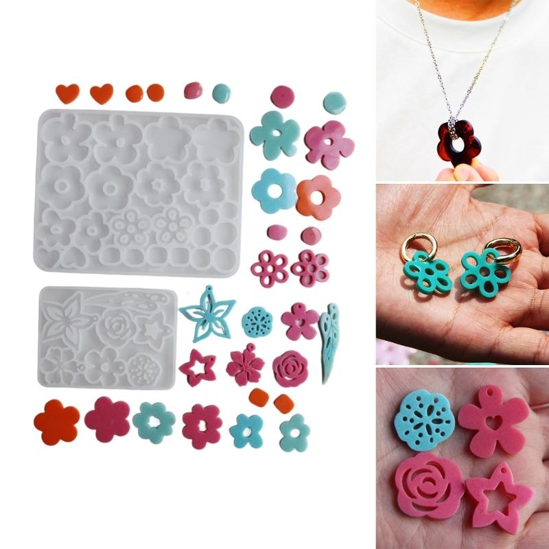 Flower Shaped Silicone Accessory Mold Earrings and Necklace Charm Mould Epoxy Pendant Molds Unique Jewelry Making Tool