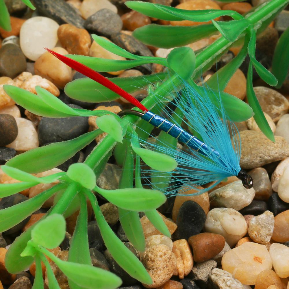 Bimoo 4# Blue Red Silver-Butcher Fly Rooster Hackle Realistic May Fly Adult Nymph for Trout Grayling Fishing Lures