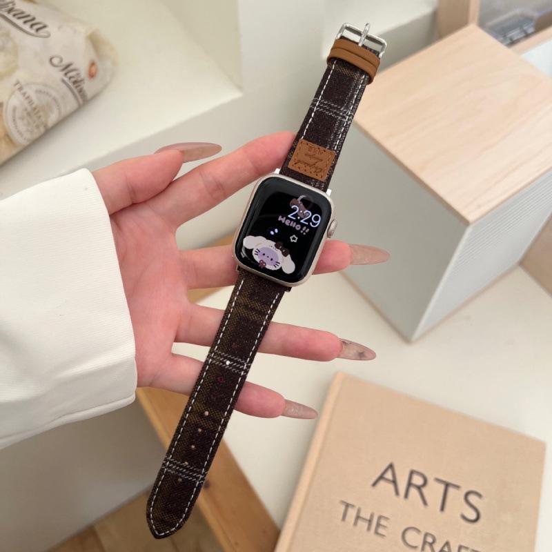 Colorful Woolen Plaid Leather Strap for Apple Watch Series 10/9/8/7/SE