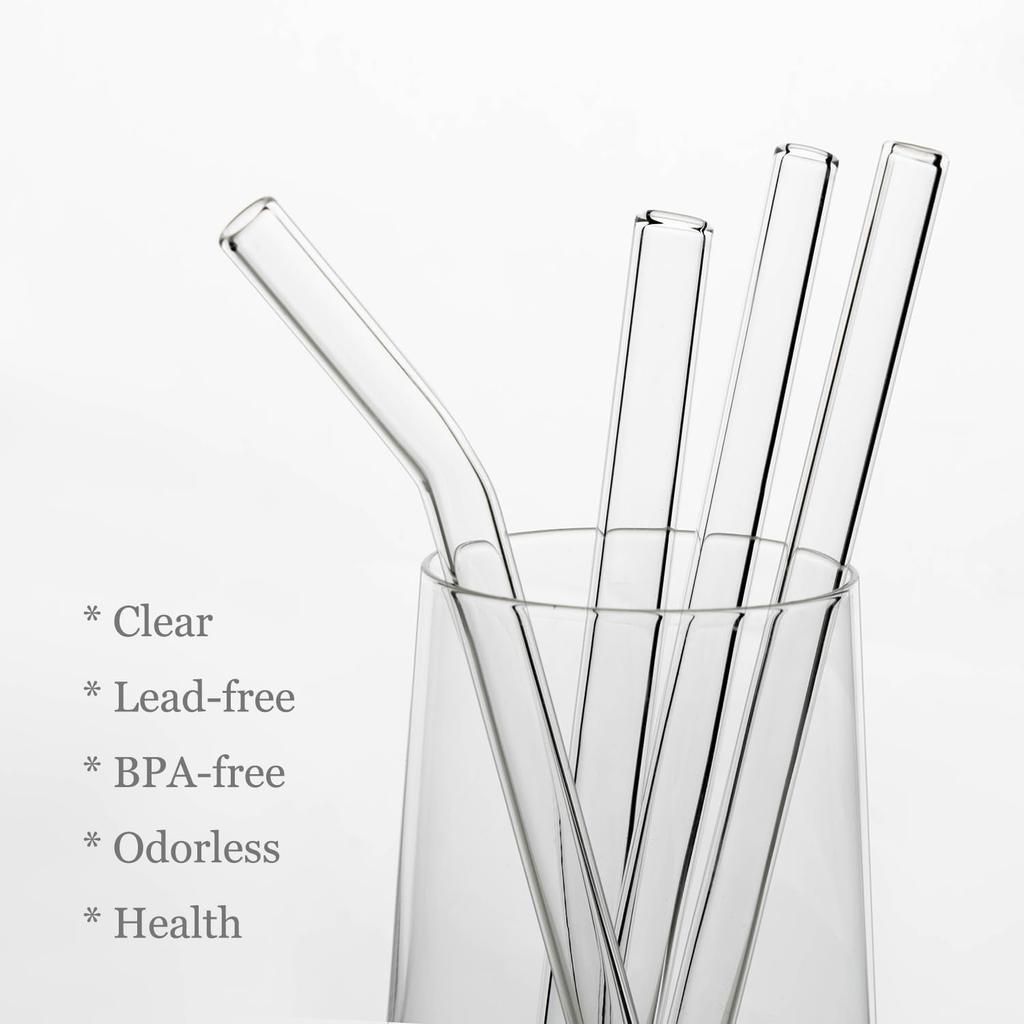Reble Glass Straws 10-Pack Drinking Straw 4 Bent + 4 Straight + 2 Wider Smoothie Straws with 2 Cleaning Brushes