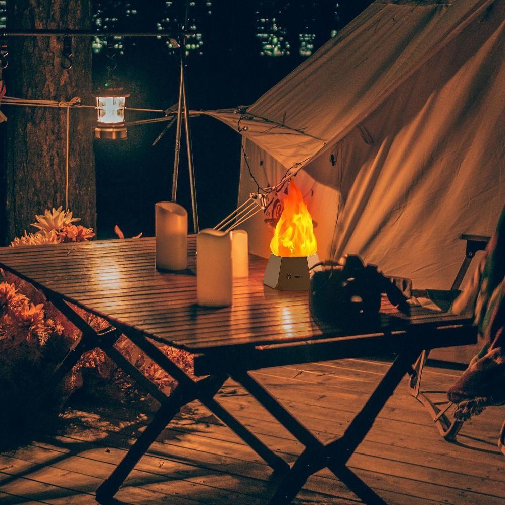 USB Oppladbar 3D Falsk Ild Nattlys 3 Moduser IP44 Vanntett Lys Innendørs Dekor