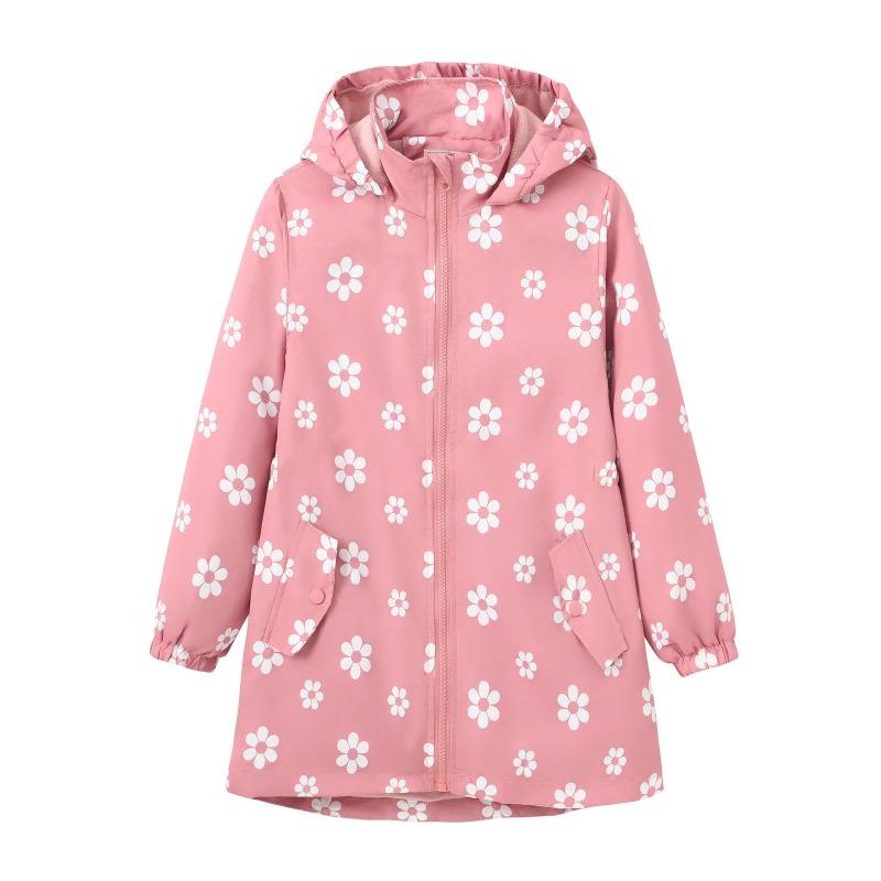 Autumn Girls Jacket Floral Fashion Windbreaker Coat Hooded Zipper Girls Outerwear Gifts Kids Clothes