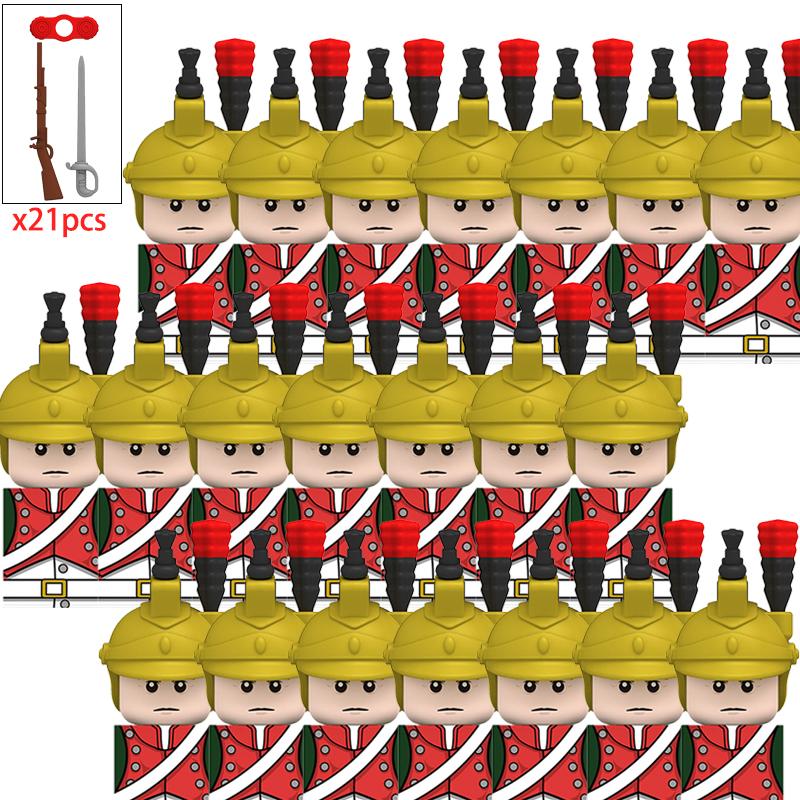 

Medieval French Dragoon British Soldiers Pirates Figures Army Scottish Fuisiler Building Blocks Weapons Brick Toys