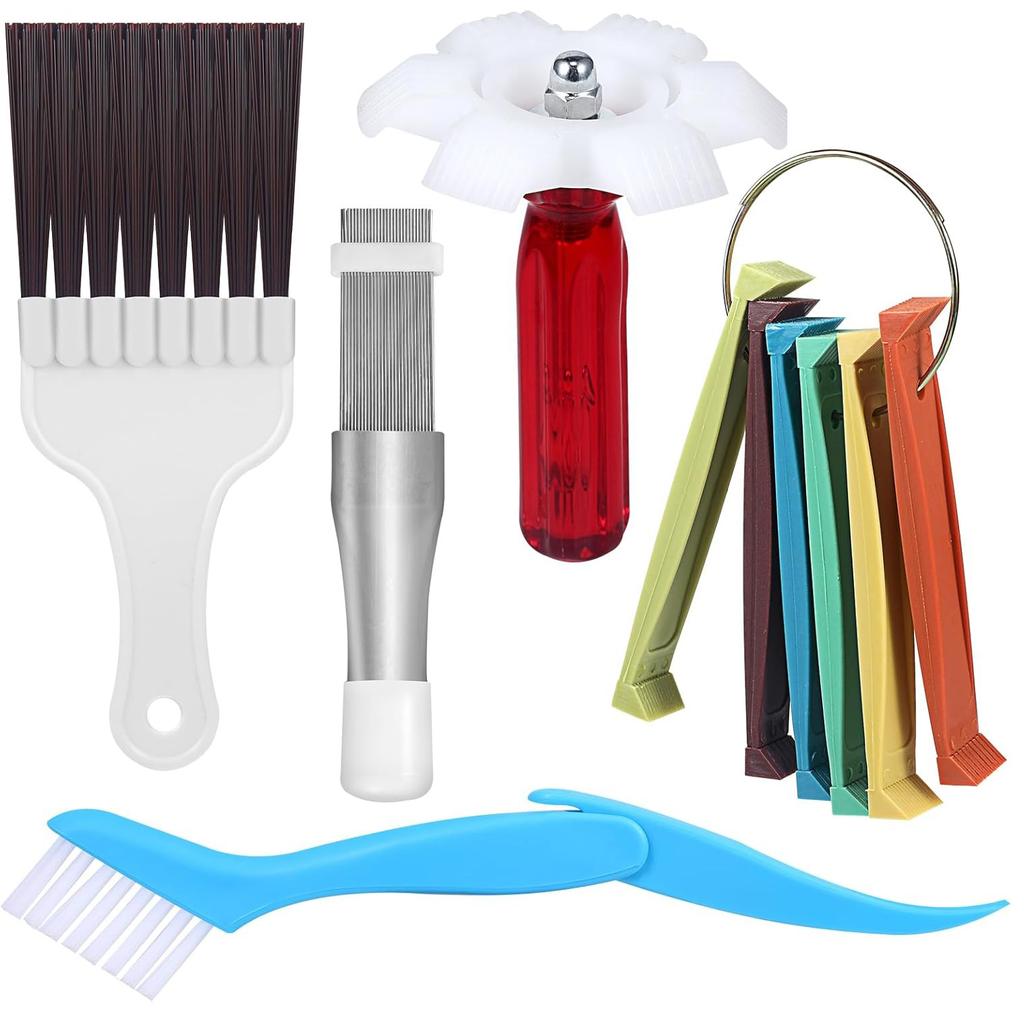 Set Pulitore Alette Condizionatore Aria Spazzola Pulizia Bobine AC 5 Pettini Alette Diversi Raddrizza Alette Condensatore Pettine Evaporatore AC Strumento Pulizia Riparazione Radiatore