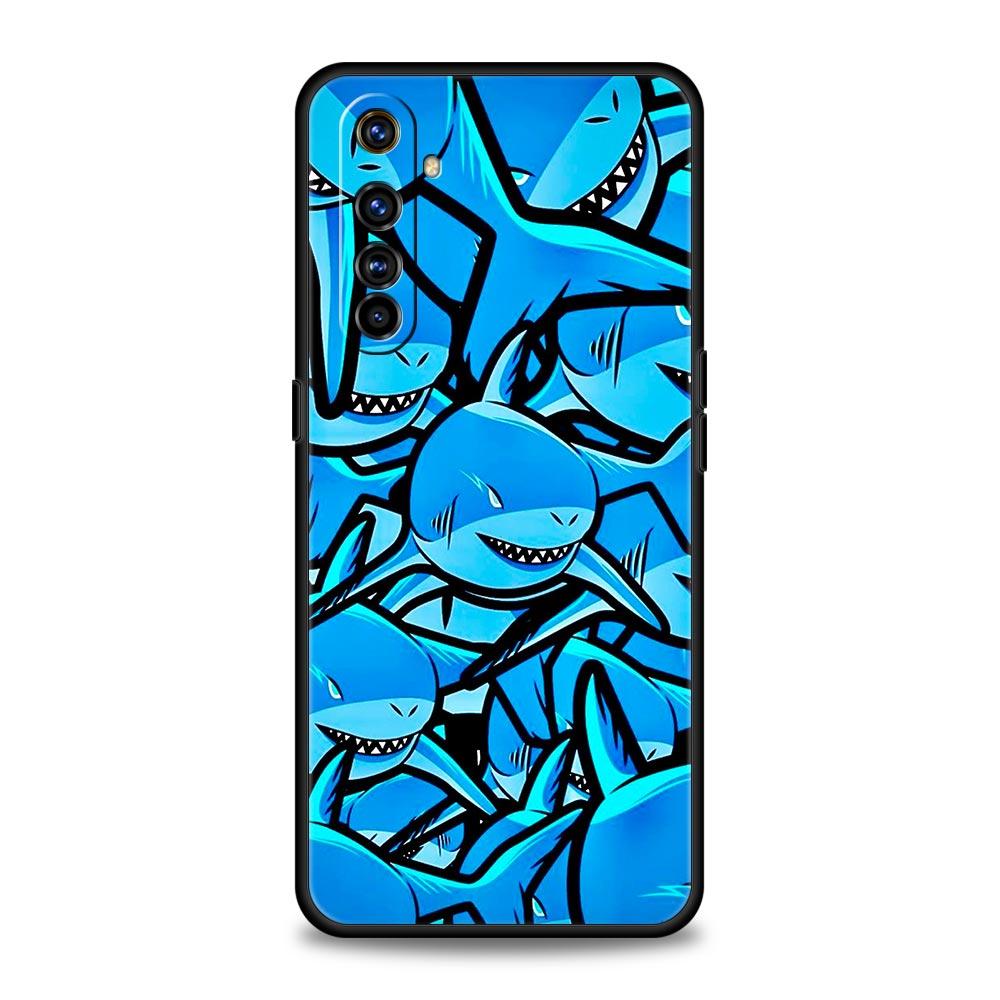 Seaside Sharks Pattern Soft TPU For Realme 13 12 11 10 9 Pro Plus GT3 GT2 C21 C25 C35 C53 C55 C67 Pro 5G Phone Case Cover Fundas