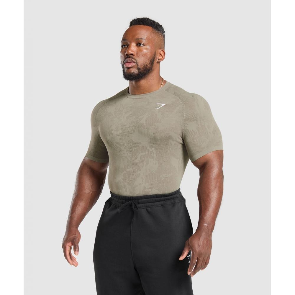 Gymshark Geo Seamless T shirT Linen Brown Camo Brown A5a2d Nb2d