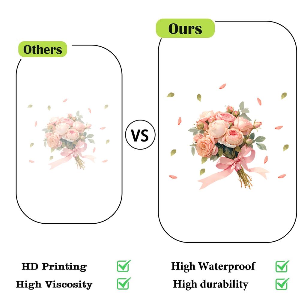 Pink Rose Bouquet Static Cling Stickers, Removable Kitchen Living Room Home Decor Decals