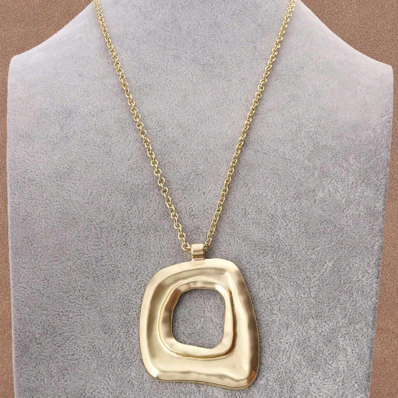 1 Piece Silver/Matte Gold Large Boho Open Charm Pendant Chain Statement Necklace