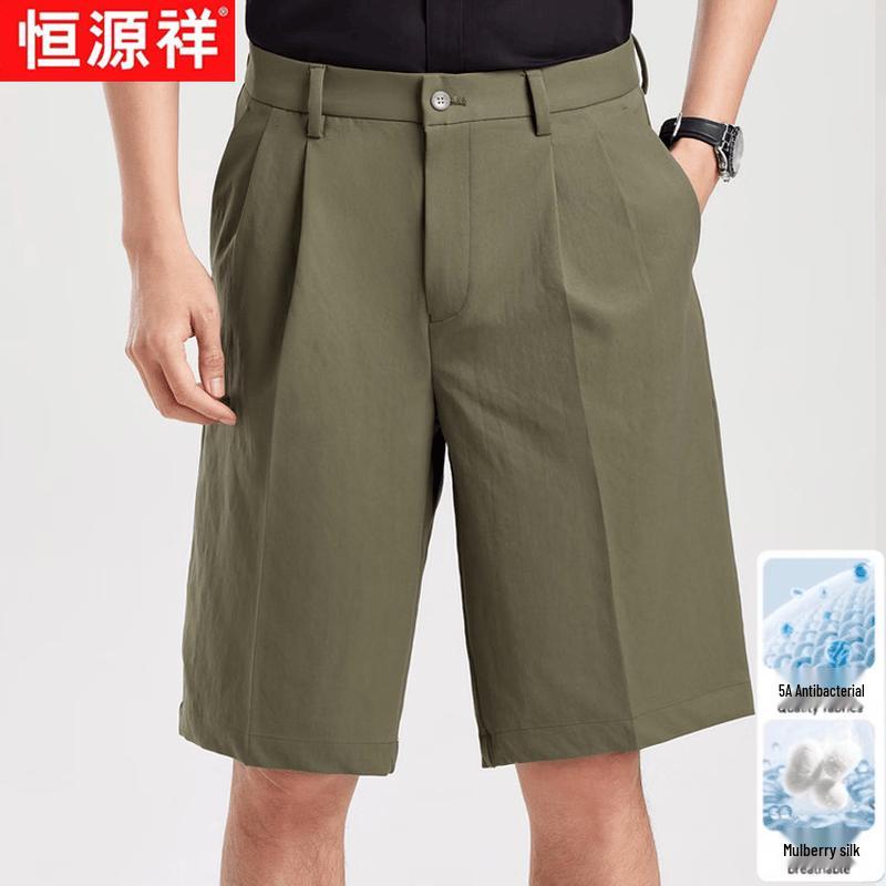 Hengyuanxiang Men s Mulberry Silk Blend Straight-Leg Casual Shorts 35
