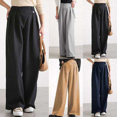 Women's Black High Waist Wide Leg Pants Pleated Flowy Casual Office Trousers